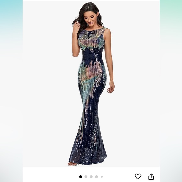 O-Neck, Navy sequined party dress, Evening dress - Picture 4 of 7